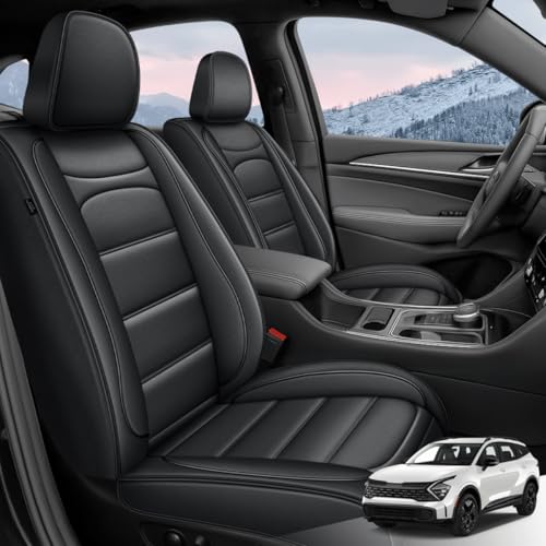 RAWAKORW Full Set Seat Covers Fit for Kia Sportage 2023 2024 2025(No fit for LX),Faux Leather Waterproof Automotive Seat Covers with Airbag Compatible(Black, 2 Rows 5 Seats)