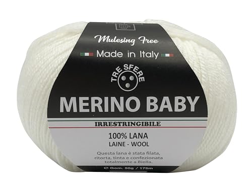 lana Merino Baby 100% merinos da 50g - 175 metri per uncinetto 3 per copertine da nenonato e capi di abbigliamento di qualita superiore - made in italy (bianco - 01, BABY)