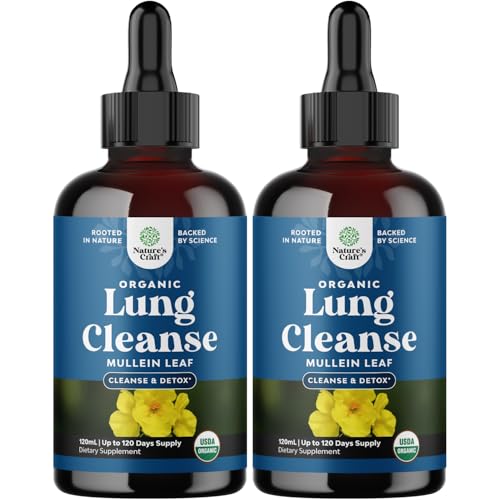 Organic Mullein Drops for Lungs - Lung Detox & Cleanse with Marshmallow Root Extract & Plantain Leaf for Respiratory Lung Health - Mullein Leaf Tincture Drops for Breathing Support - 4 Fl Oz (2 Pack)