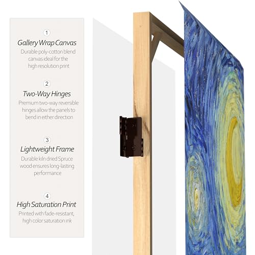 Red Lantern Double Sided Works of Van Gogh Canvas Room Divider - Starry Night/Sunflowers, 3 Foot Short, 3 Panel by Red Lantern - Image 4