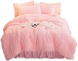 One Meter Sunshine Luxury Plush Shaggy Duvet Cover Set (1 Faux Fur Duvet Cover + 2 Pompoms Fringe Pi
