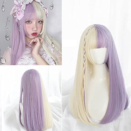 FXJ Perruque Longue Droite avec Franges Naturel Naturel Purple Purple Multicolore Women's Wigle Wig 1PC (Color : N968P-White Purple) Cover