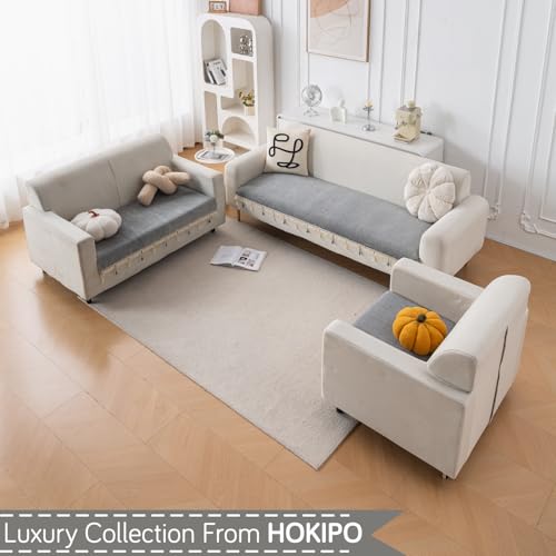 Image of HOKIPO 'Serenity Tassel' Chenille 3 Seater Sofa Cover with Tassel - Glacier Silver (IN-892-LGRY)