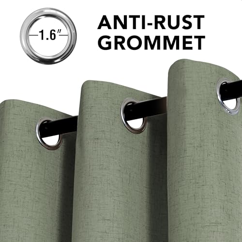 Image of H.VERSAILTEX Linen Curtains 100% Blackout Curtains for Bedroom 108 inch Long Full Light Blocking Nature Linen Blended Window Curtains for Living Room Nickel Grommet (2 Panels, Heathered Dried Sage)