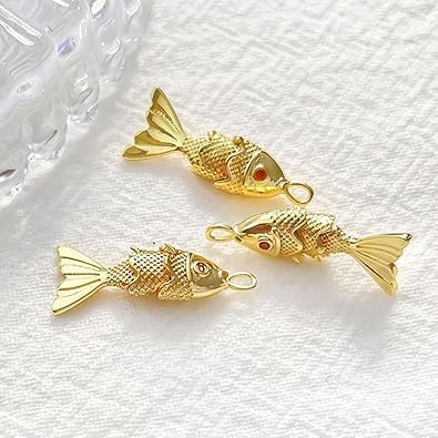 Gold Fish Charm Pendant,Sea Animal Golden Fish Shaped Gold Plated Pendants Pave Ocean Pendants for Men Women for DIY Bracelet Necklace Earrings Beading and Jewelry Making - Image 9