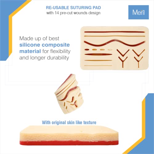 Miniatura 5 de Meril Kit de práctica de sutura - habilidades microquirúrgicas para estudiantes de medicina, enfermeras, incluye almohadilla de sutura premium con