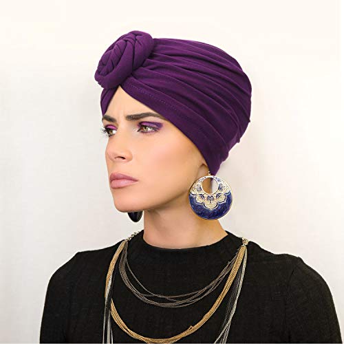 6 Pieces Women African Turban Flower Knot Pre-Tied Bonnet Beanie Cap Headwrap (Simple Patterns) #TOP6