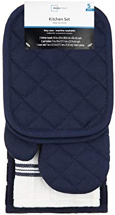 Wondertex Industrial Co., Ltd. 5 Piece Kitchen Towels Set 2 Towels, 1 Oven Mitt and 2 Pot Holders Navy