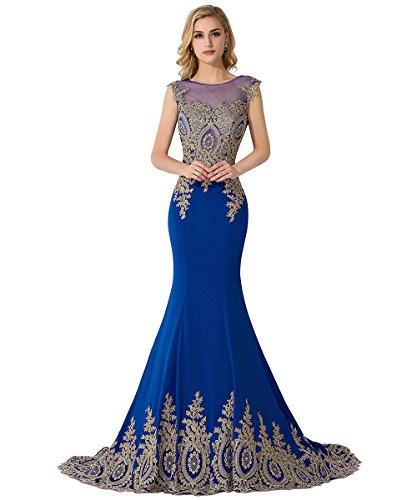 MisShow Women's Embroidery Lace Long Mermaid Formal Evening Prom Dresses