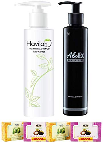 Set A75 Havilah Herbal Shampoo 300ml Prevent Hair AloEx Black Shampoo 200ml. Nourish Hair DHL EXPRESS By Thaigiftshop [Get Free Tomato Facial Mask]