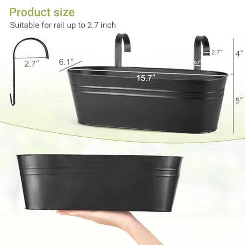 Dahey 3 Pcs Metal Hanging Flower Pots for Railing Fence Outdoor Planter 15.7 Inch Hanging Bucket Pots Countryside Window Flower Plant Holder with Detachable Hooks for Garden Yard Home Decor,Black by Dahey - Image 2