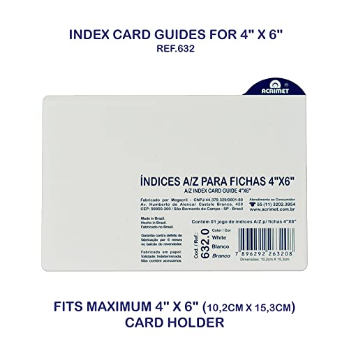 Índice para Fichário, de A a Z, 4x6, Cartão, Acrimet