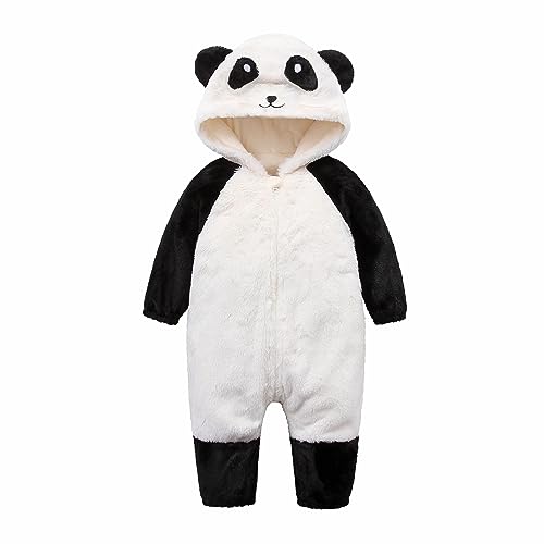 Image of Hikido Baby Snowsuit Fleece Lined Onesie Jumpsuit Hooded Warm Cute Costume for 3-6M White Panda