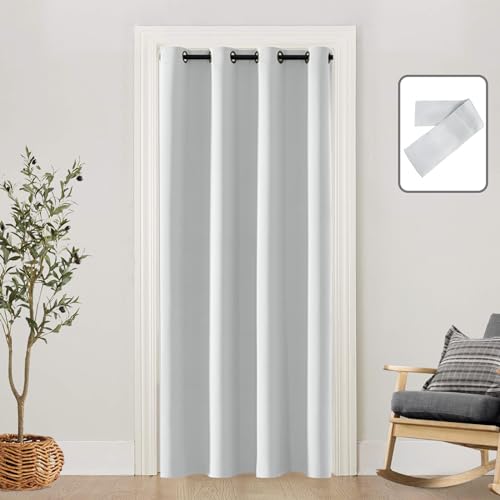 SHINELAND Room Divider Curtains 80 Inches Long,Off White Blackout Privacy Sound Proof Noise Reducing Drapes for Cubicle Office Sliding Door