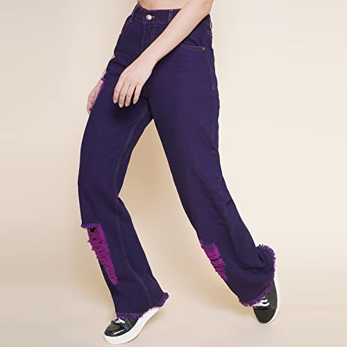 Image of Denim Straight Fit Jeans for Women | Full Length | Distress Jeans for Women Stylish | High Waist Jean for Woman
