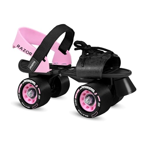 Image of JASPO Razor Adjustable Roller Skates | Unique Ankle Support | 61mm PU Wheels | Anti-Skid Surface | Lightweight | Quad Skates for Kids & Adults (Size 25-31 cm, Age 8+)