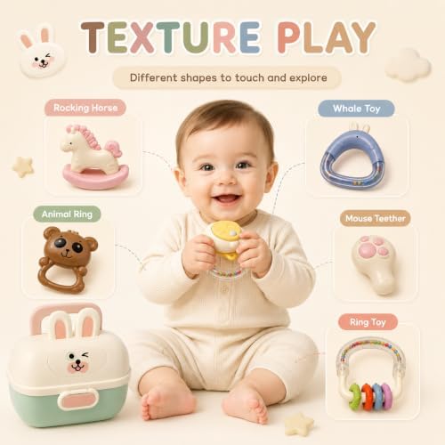 Baby Toys 0-6 Months, 10Pcs Baby Rattle Gift Set with Teething Toys, Infant Sensory Grasping Shaker Toys for Newborns 0-6 6-12 Months, Baby Shower Gifts for Boys Girls — 사진 5