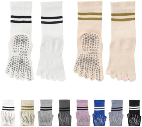 （23:30時点） [UPBEATLIFE] ピラティス 靴下 ヨガソックス ピラティスソックス 5本指ソックス レディース 滑り止め靴下 ロング 保温 吸湿性 通気性 速乾 汗対策 ピラティス ヨガ ダンス スポーツ オールシーズン対応 男女兼用（Aタイプ・2足セット・ホワイト+ベージュ）