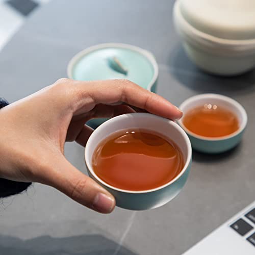 Heer Chinese Gaiwan Tea Set For Loose Leaf Tea, Ceramic Portable Travel Kungfu Teapot With 2 Teacups For Adults, Japanese Style Tea Accessories For Tea Lovers. (Cyan) #TOP7