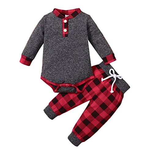 Baby Boy Clothes Fall Winter Outfits For Boys Infant Plaid Long Sleeve Button Romper + Long Pants Set 2PCS