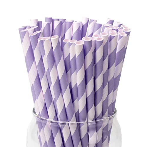 PakTalk 100 Pack Light Purple Disposable Paper Straws for Drinking