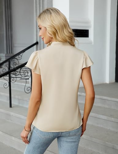 Blooming Jelly Womens Dressy Casual Blouses V Neck Ruffle Short Sleeve Dress Shirts Business Casual Pleat 2025 Tops3