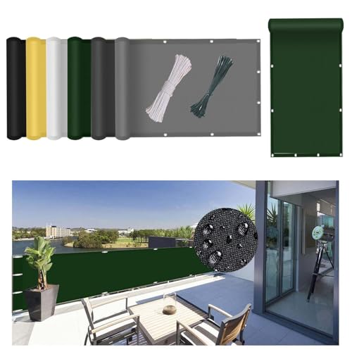 Clôture de balcon imperméable 105 x 570 cm - Protection contre le vent et la poussière - Clôture de jardin opaque avec cordon et attaches en nylon - Vert foncé