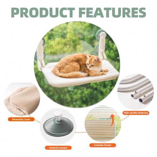 Cat Window Perch Durable Cat Hammock Seat For Indoor Cats Reversible Mat Use Year-Around Foldable Cat Bed Providing All-Around Sunbath Saving Space Washable Holds Up To 40 Lbs (M-21"X12"X9"-Beige) #TOP2