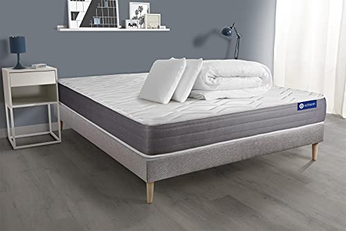 Pack PrêT A Dormir Matelas Actiflex Dream Ressorts Ensaches Memoire De Forme Sommier Kit Gris 2Oreillers Et Couette-image