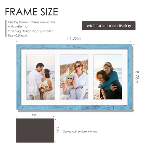 Image of DUENPY 8x14 Collage Picture Frame 4x6 Collage Picture Frame Displays Three 4x6 inch Photos or 8x14 (Without Mat) for Available Horizontal Wall Mounting Display and Vertical Blue