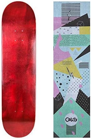 Cal 7 Red Skateboard Deck with Graphic Grip Tape | 7.75, 8, 8.25, and 8.5 Inch | Maple Board for Skating