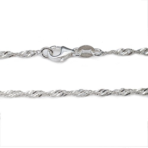 925 Sterling Silver 2 Mm Singapore Chain Italian Necklace Lightweight Strong Lobster Claw Clasp 22 Inch #TOP6