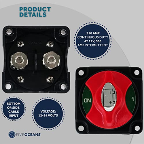Five Oceans Marine Selector Boat Battery Switch With Knob, 250 Amp Continuous 350 Amp Intermittent (On-Off (1Pack)) #TOP2