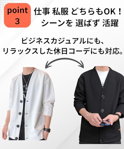 Lunenon Soleil カーディガン メンズ ワッフル編み Vネック の商品画像 5