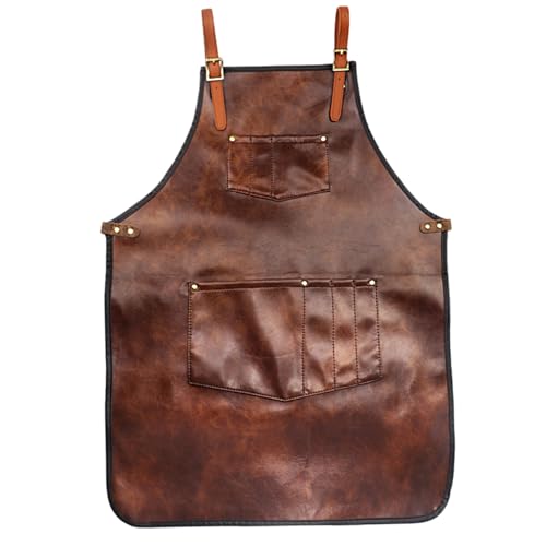 Tablier de chef en cuir pour barbecue et cuisine, protection thermique avec poches