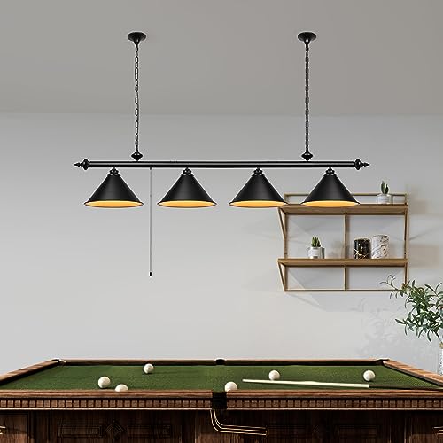 mirrea 71in Billiard Pool Table Light with Pull Chain Switch on Pendant Light Fixture 4 Lights with Matte Black Shade - Thumbnail 2