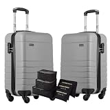 Cj 2 Malas Bordo 10kg, Rodinhas Removíveis, Cadeado Integrado Personalizavel, ABS Capacete de PIloto + Kit Organizador Necessaire 6 pçs de Viagem Sestini (Kit 2 Bordos, Essencial 2 Prata)