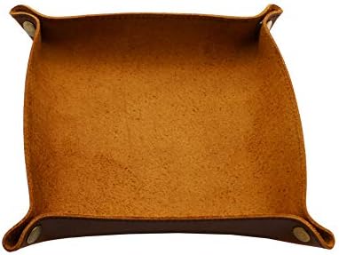 aolaso Leather Tray for Men, Cowhide Leather Coin Tray Bedside Valet Tray Organizer Catchall Trinket Tray for Key Jewelry /Cell Phone/ Watches/ Candy Christmas Day & New Year Gift
