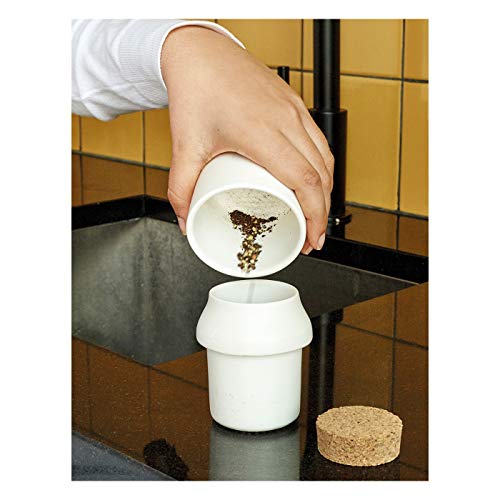 Kikkerland Dual Chamber Ceramic Manual Herb Spice Grinder Storage Saver Keeper Holder Container Jar, Large, White, for Kitchen, Cooking Tool