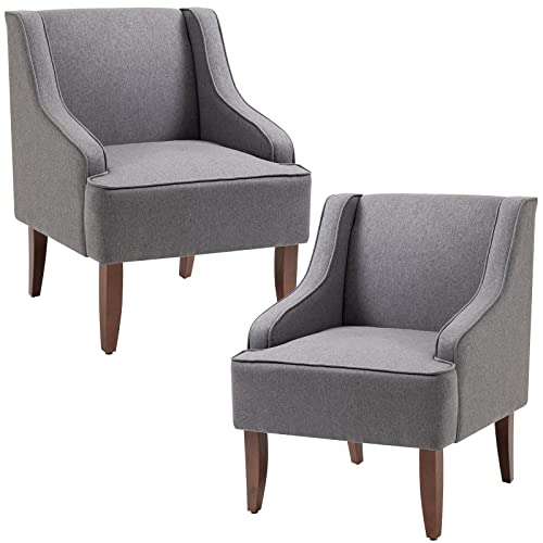 Mojay Accent Chair Set Of 2, Modern Linen Living Room Sofa Arm Chair,Comfy Bedroom Reading Chair With Wooden Legs,Grey #TOP18