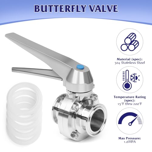 JMCOLMT 1 Inch Tri Clamp Butterfly Valve 2 Pcs Sanitary Stainless Steel 304 with Trigger Handle Tri Clamp Butterfly Valve by JMCOLMT - Image 2