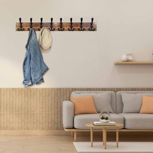 Homagic Coat Rack Wall Mount 31.5\'\' Coat Hanger Wall Mount Burnt Brown Coat Hooks for Wall Rustic Towel Racks for Bathroom Living Room Coat Hat Cloth