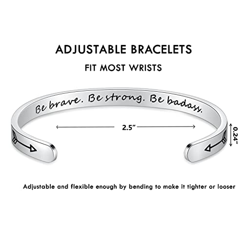 Be Brave Be Strong Be Badass Bracelets Inspirational Mothers Day Graduation Gifts For Her Women Girls Personalized Birthday Christmas Friend Sister Niece Daughter Motivational Jewelry Silver Cuff #TOP4