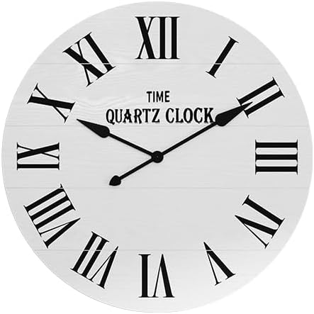 Miniatura 9 de ARTPOWER Reloj de pared grande de granja, reloj de pared Shiplap de 35.5 pulgadas con número romano, casi sin tictac, relojes de pared redondos para