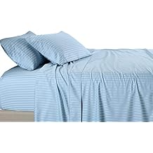 Royal Tradition Damask Striped 600-Thread-Count, 100-Percent Cotton Twin Extra Long XL 3PC Bed Sheets Set, Blue