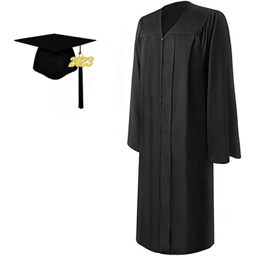 LEWOTE 2023 Matte Adult Graduation Gown Cap Tassel Set with 2023 Years Charm