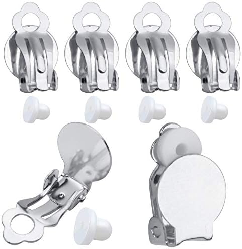 50pcs Round Flat Back Tray Earring Clips Non Pierced Earring Components and 50pcs Soft Cushion for DIY Earrings Jewelry Making,Silver