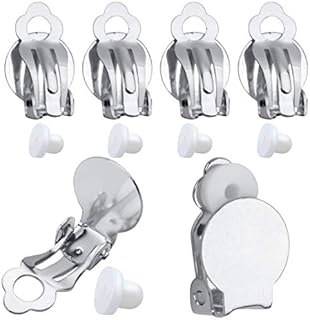 50pcs Round Flat Back Tray Earring Clips Non Pierced Earring Components and 50pcs Soft Cushion for DIY Earrings Jewelry Making,Silver