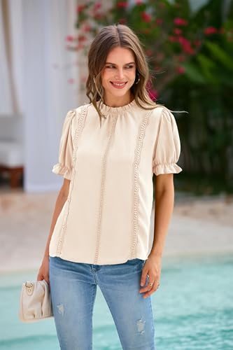 PRETTYGARDEN Womens Summer Tops 2025 Trendy Mock Neck Puff Sleeve Blouse Dressy Casual Business Western Shirts Spring Clothes2