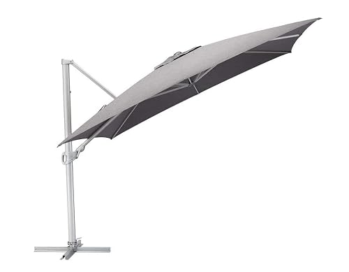 KETTLER EASY TURN Ampelschirm 300 cm x 300 cm – Sonnenschirm aus Aluminium & Polyester mit Teflon™-Beschichtung – UPF 50+ Sonnenschutz – inkl. Abdeckhaube & Ständer – silber/charcoal